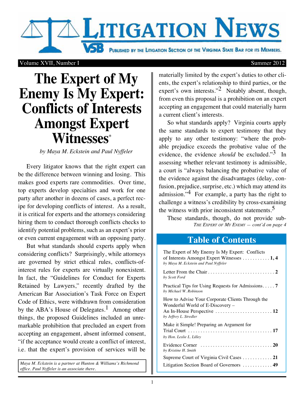 Conflicts of Interests Amongst Expert Witnesses