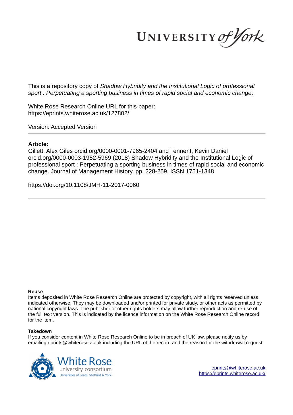 Shadow Hybridity and the Institutional Logic of Professional Sport : Perpetuating a Sporting Business in Times of Rapid Social and Economic Change