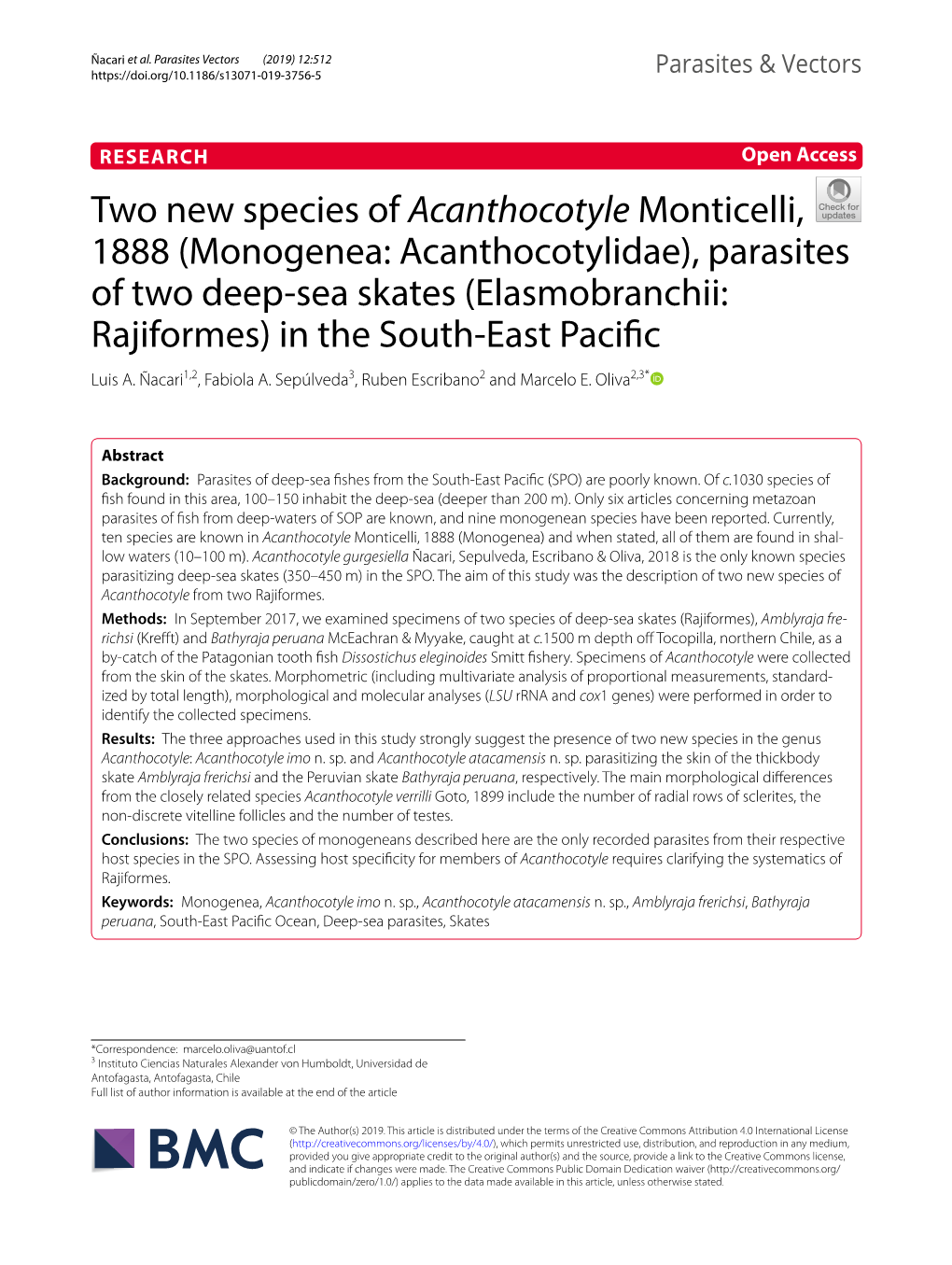 Two New Species of Acanthocotyle Monticelli, 1888 (Monogenea