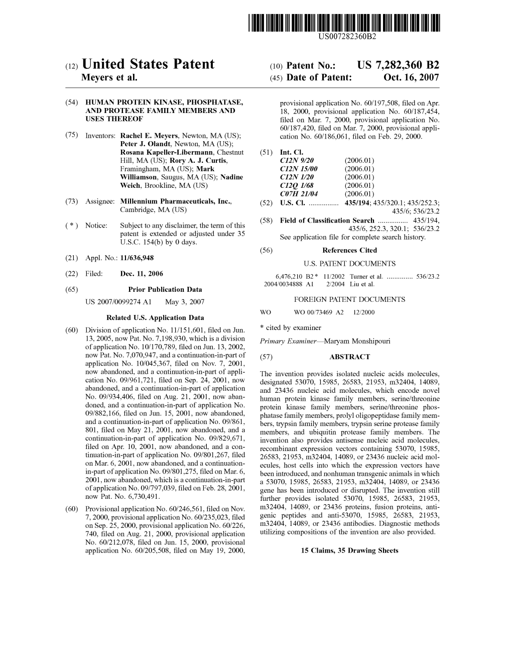 (12) United States Patent (10) Patent No.: US 7.282,360 B2 Meyers Et Al