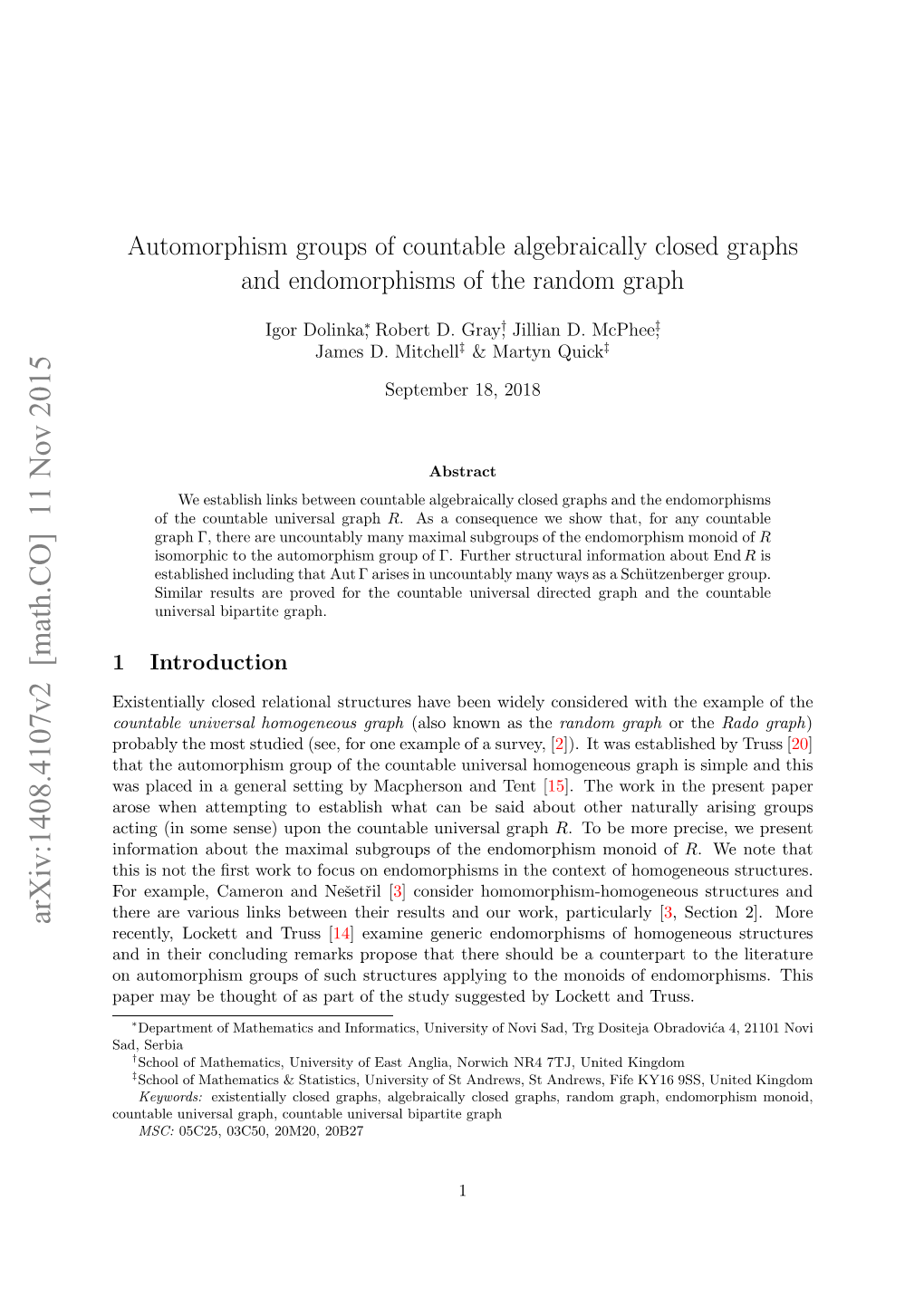 Automorphism Groups of Countable Algebraically Closed Graphs And