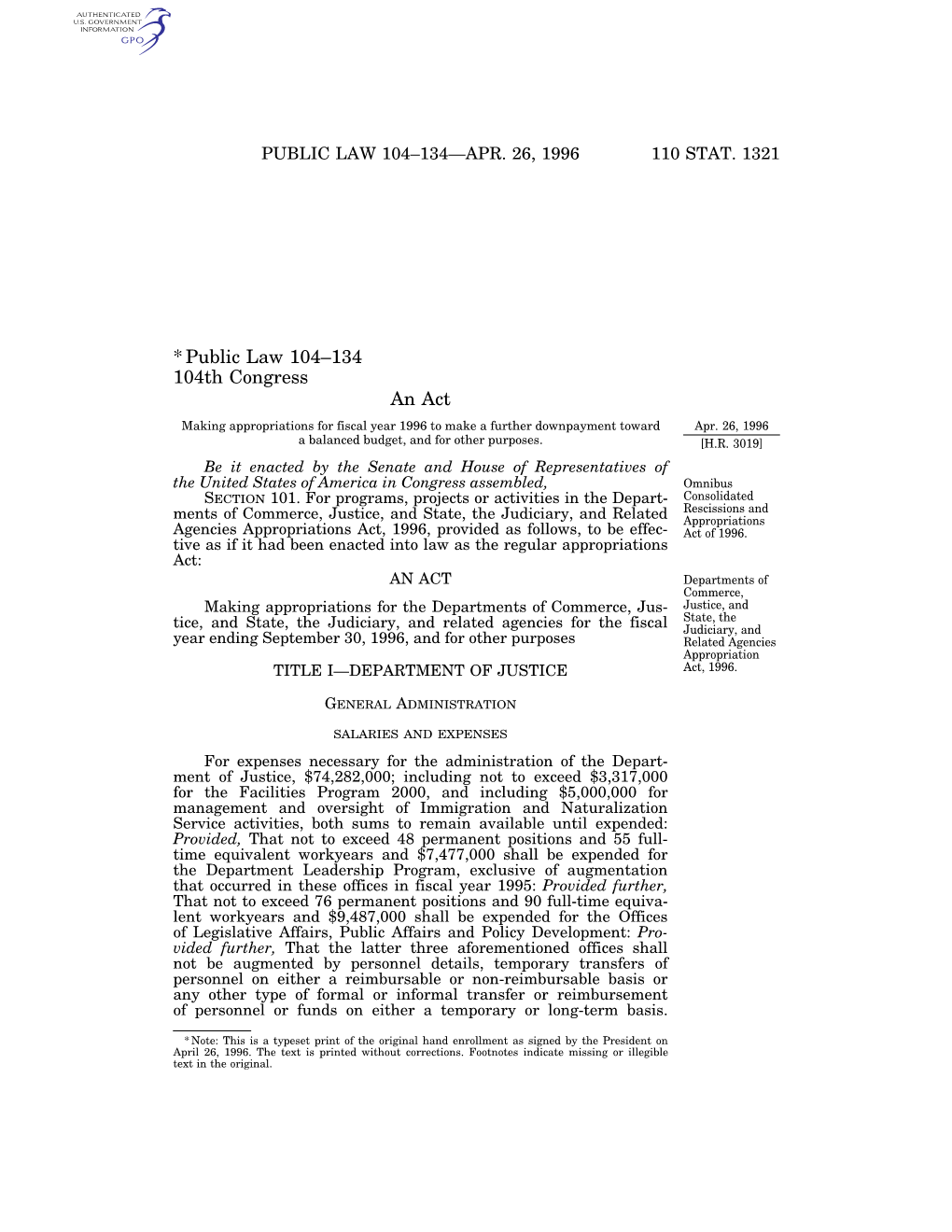 Public Law 104–134—Apr