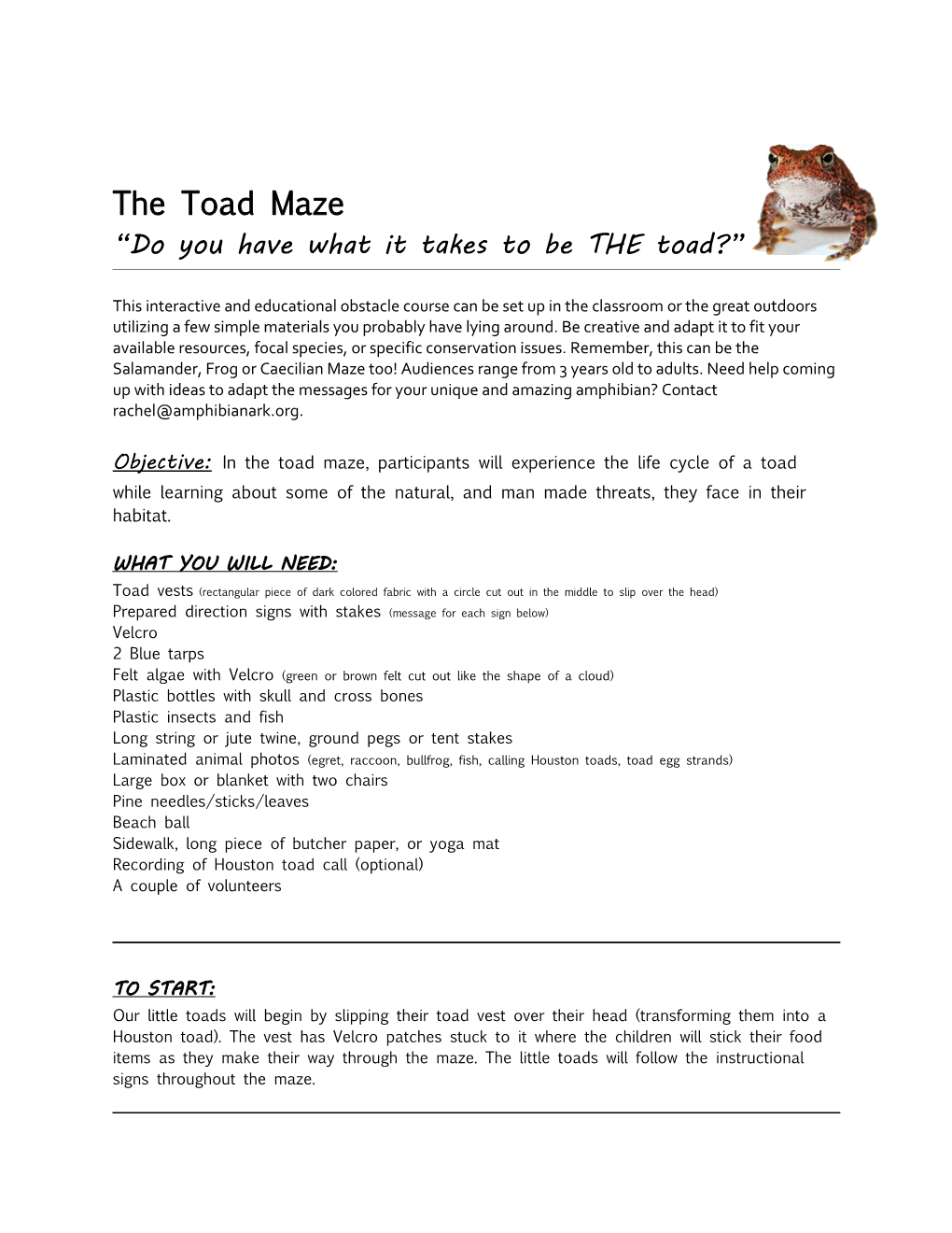 The Houston Toad Maze