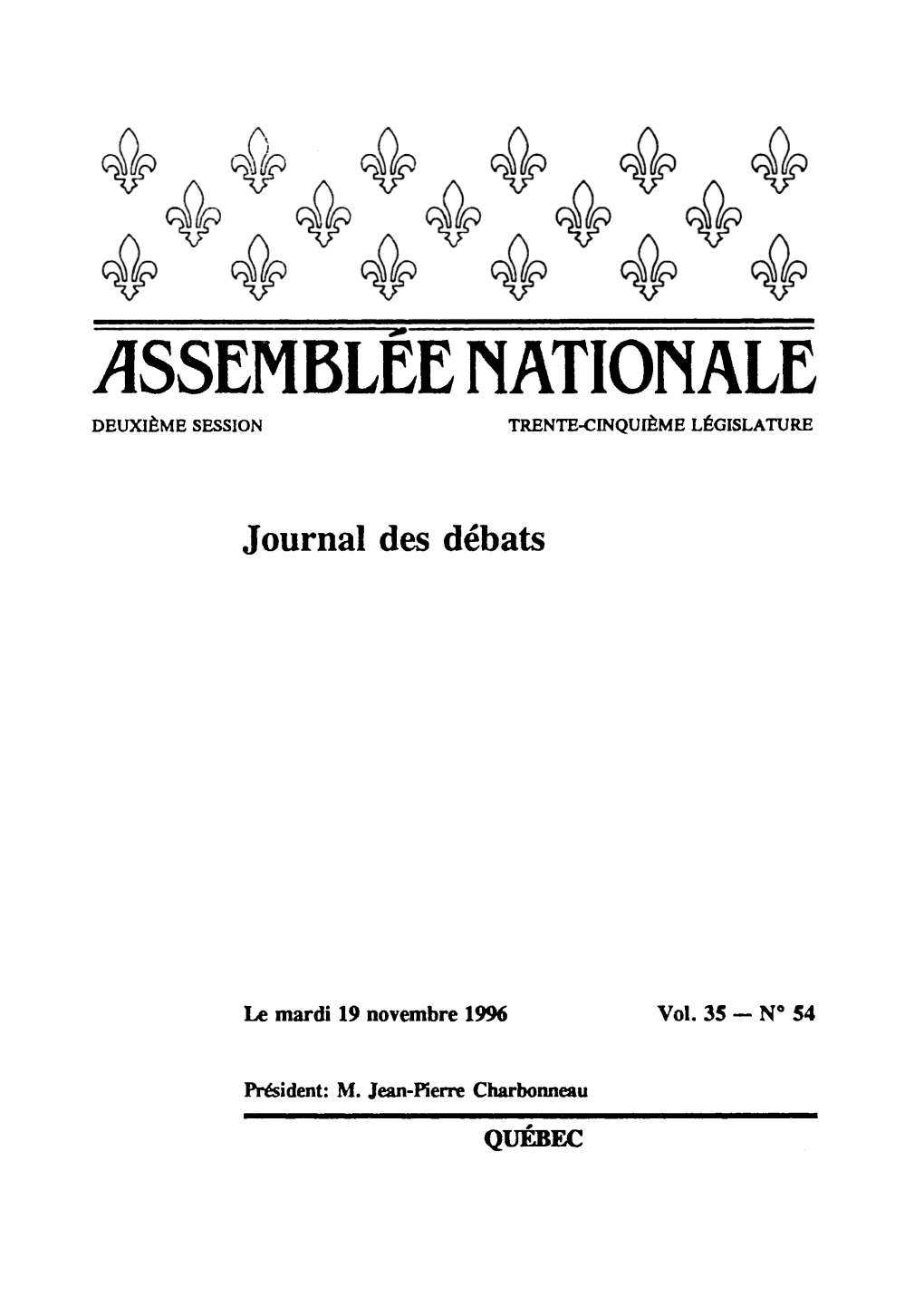 Assemblee Nationale Deuxième Session Trente-Cinquième Législature