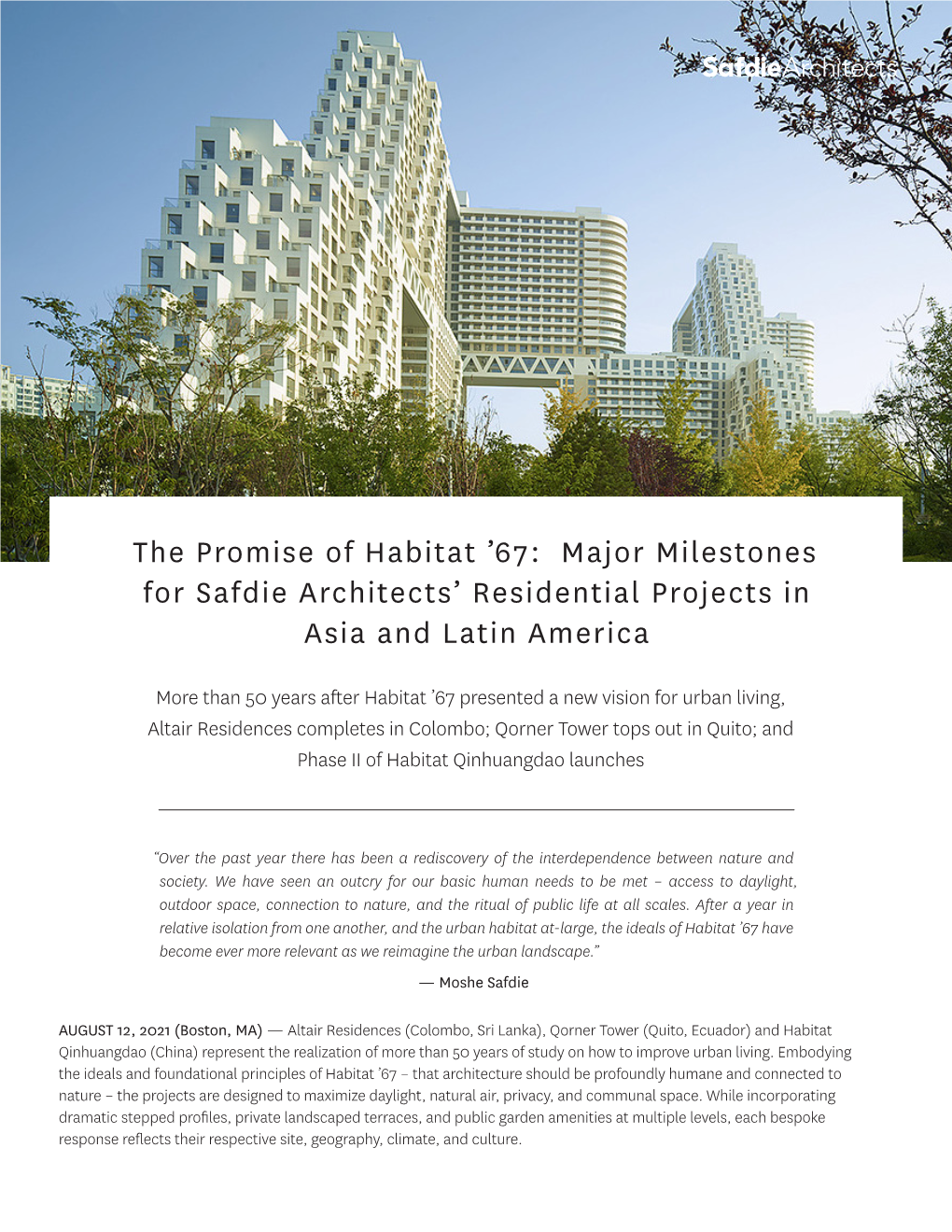 The Promise of Habitat '67: Major Milestones for Safdie Architects'