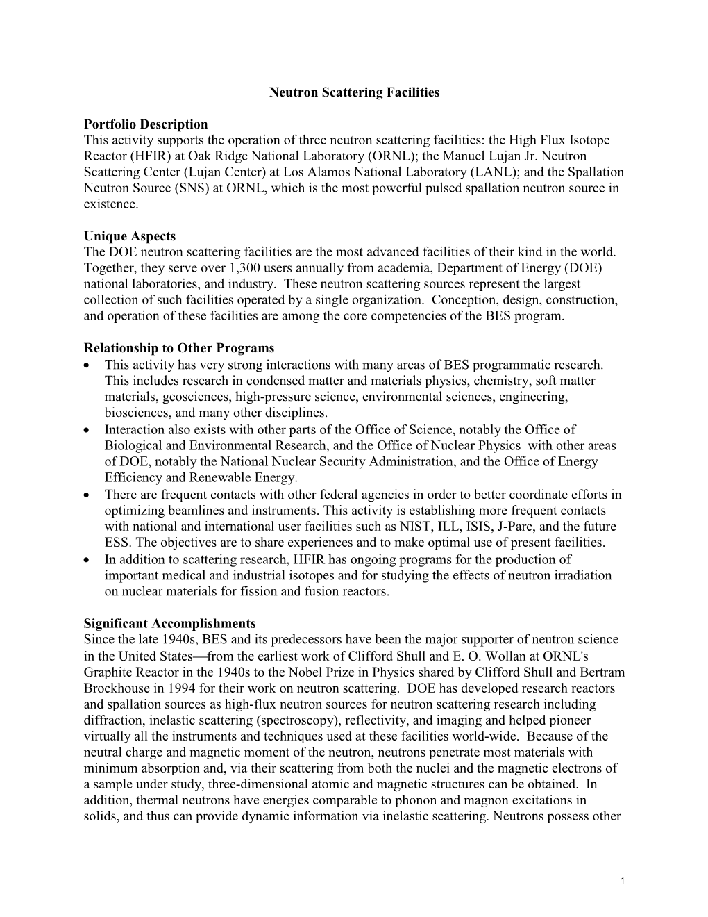 Neutron Scattering Facilities