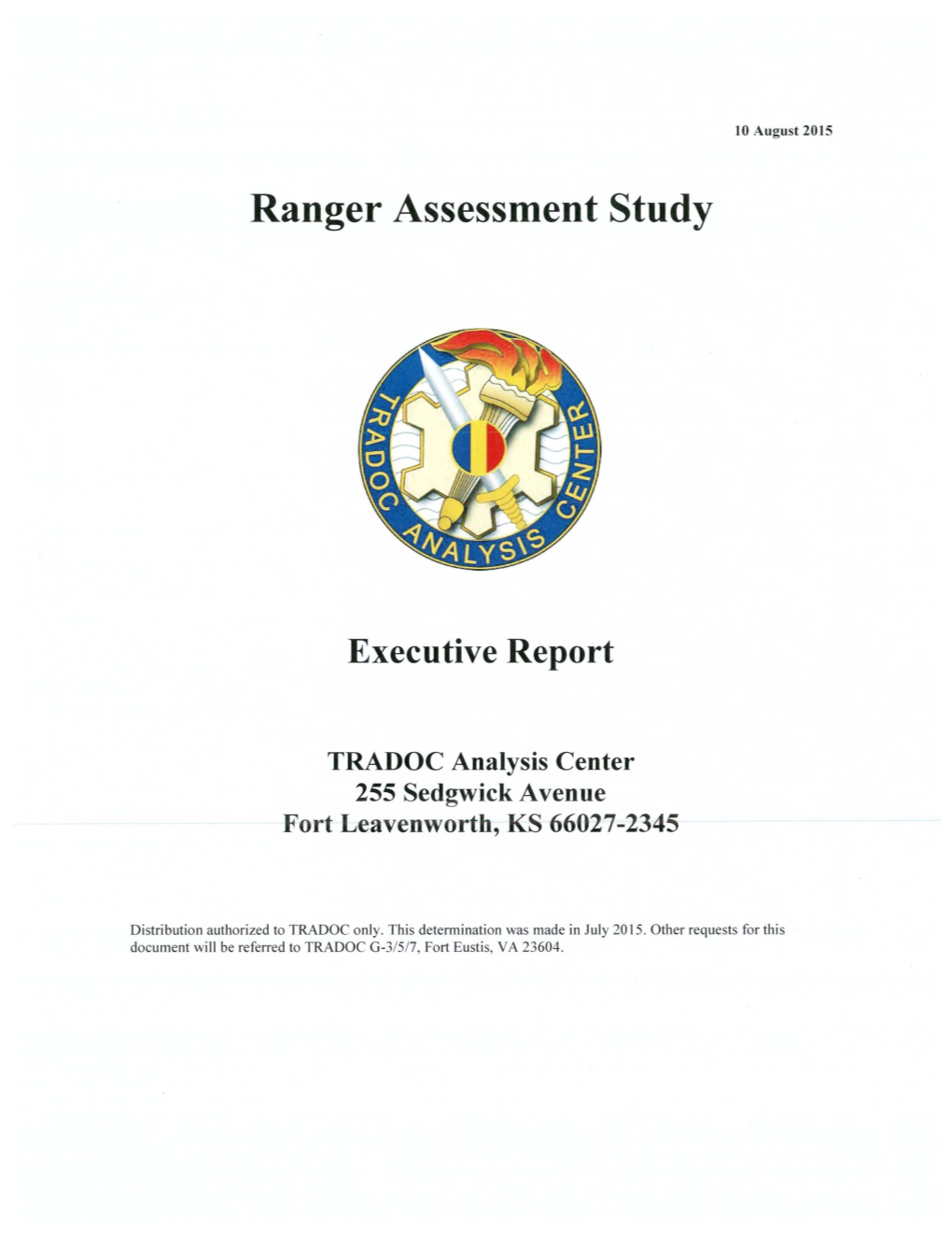 Army Ranger Assessment Study Executive Report