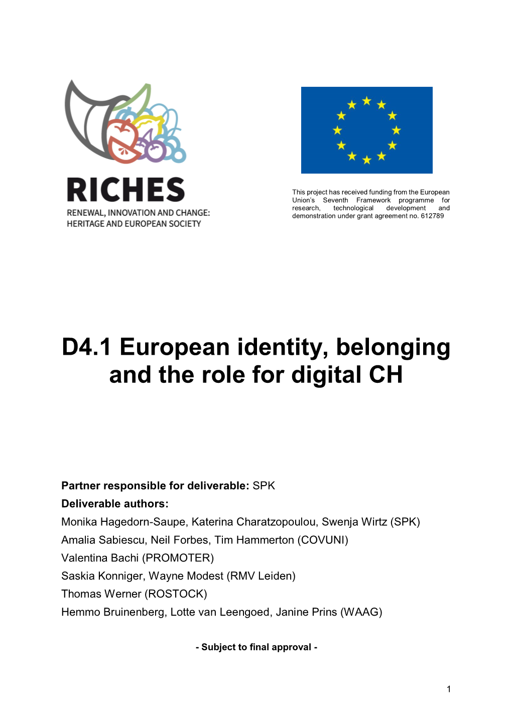D4.1 European Identity, Belonging and the Role for Digital CH