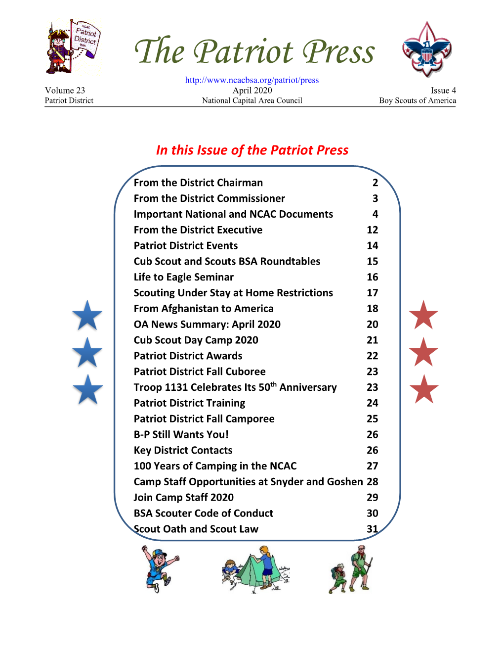 The Patriot Press Volume 23 April 2020 Issue 4 Patriot District National Capital Area Council Boy Scouts of America