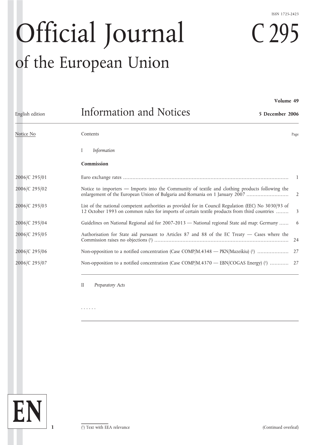 Official Journal C295 of the European Union