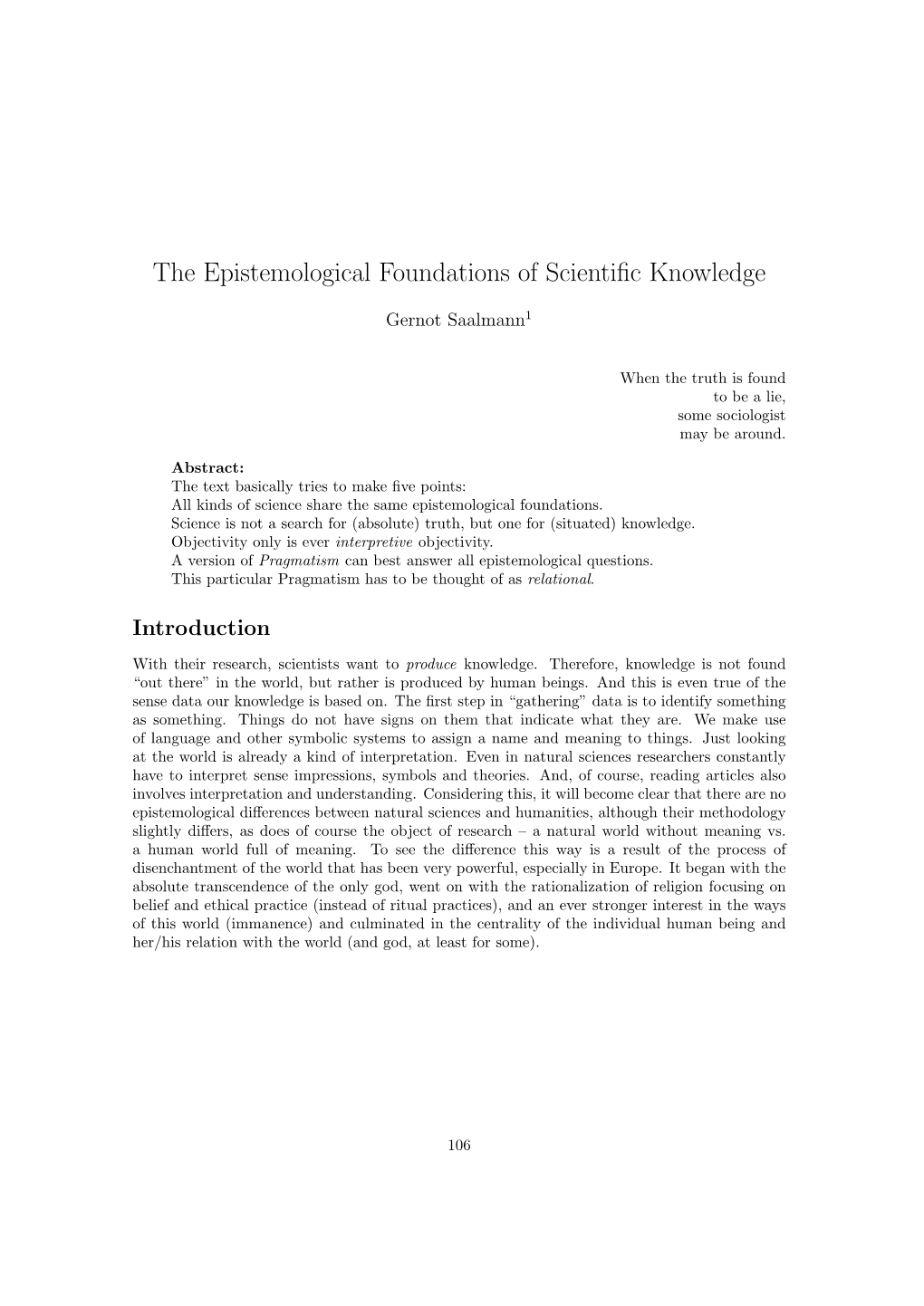 The Epistemological Foundations of Scientific Knowledge