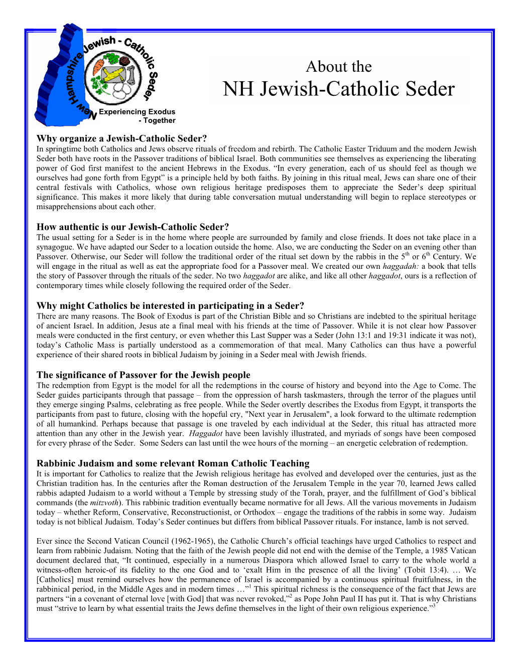 NH Jewish-Catholic Seder