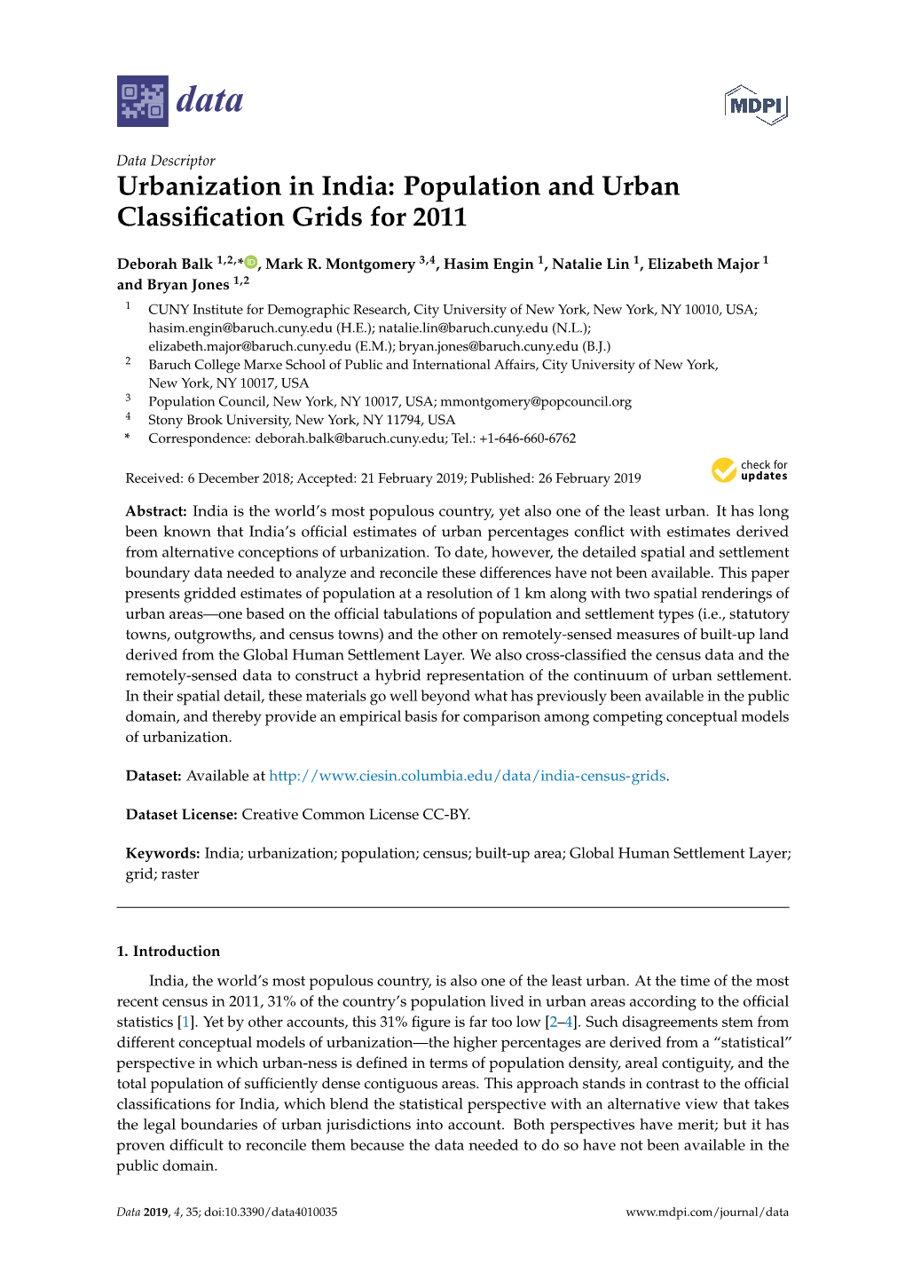Urbanization in India: Population and Urban Classification Grids for 2011