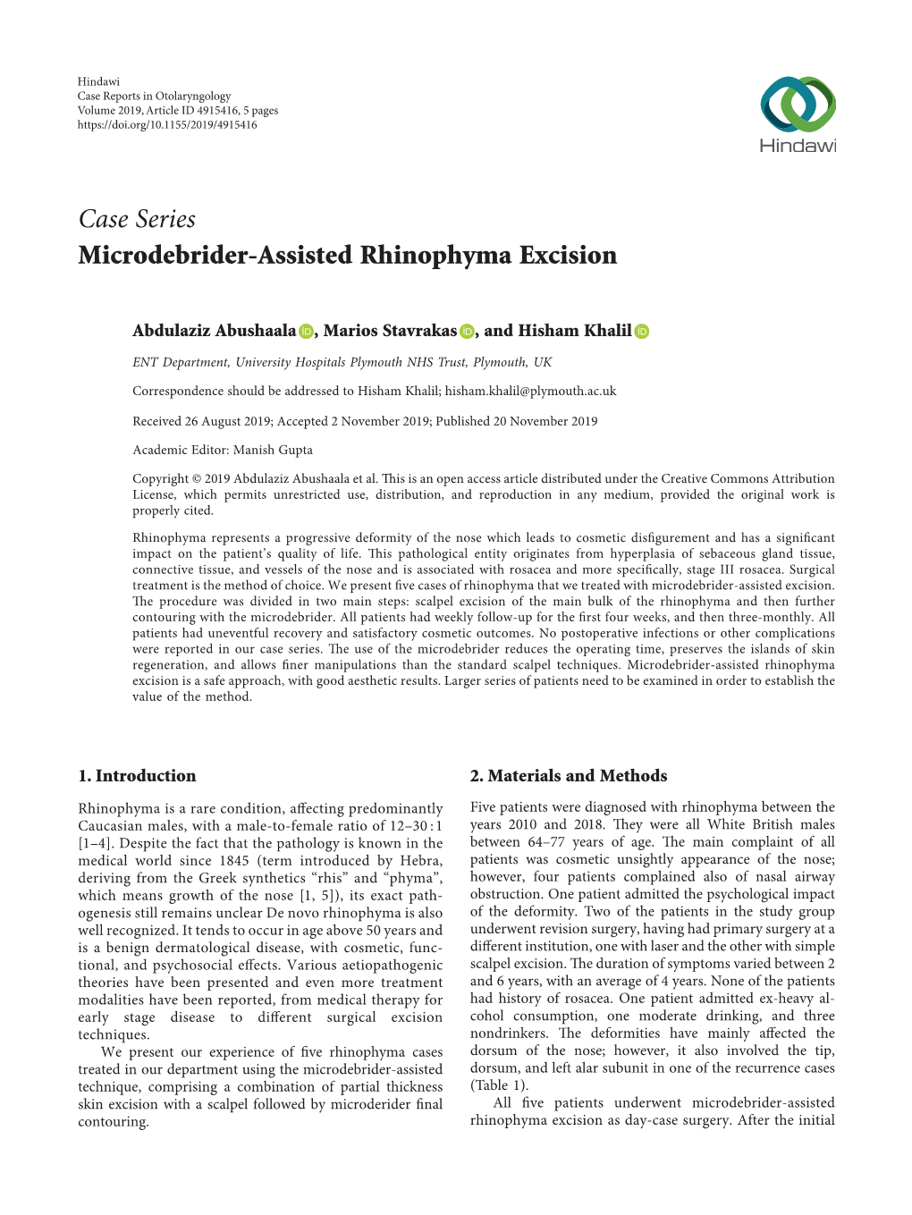 Case Series Microdebrider-Assisted Rhinophyma Excision