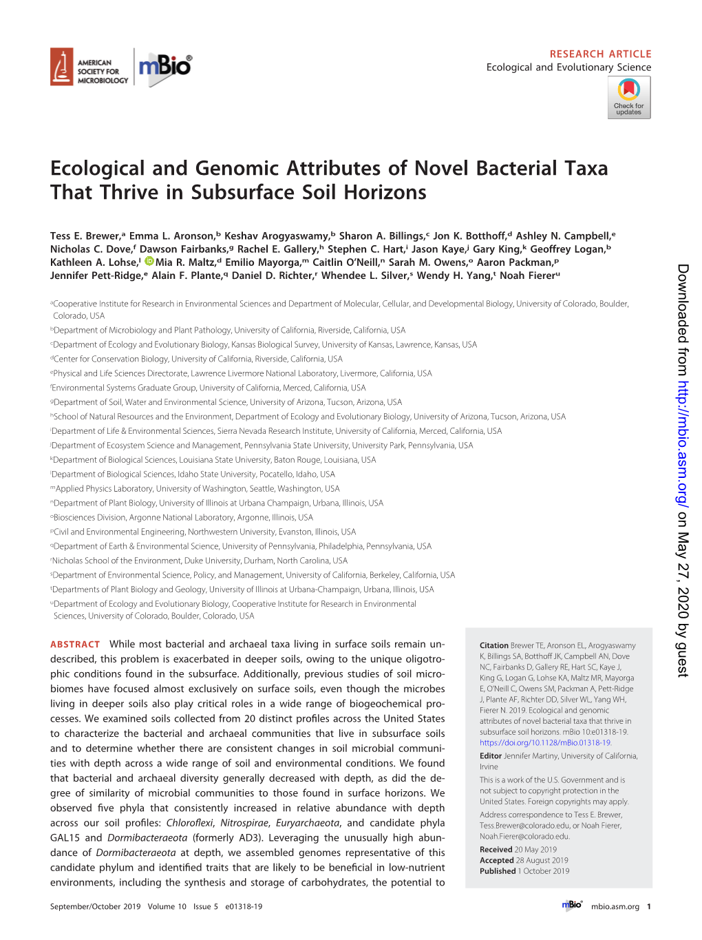 Ecological and Genomic Attributes of Novel Bacterial Taxa That Thrive in Subsurface Soil Horizons