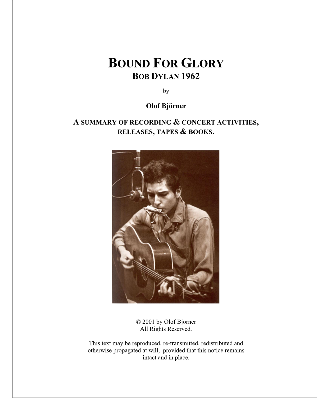 Bound for Glory Bob Dylan 1962