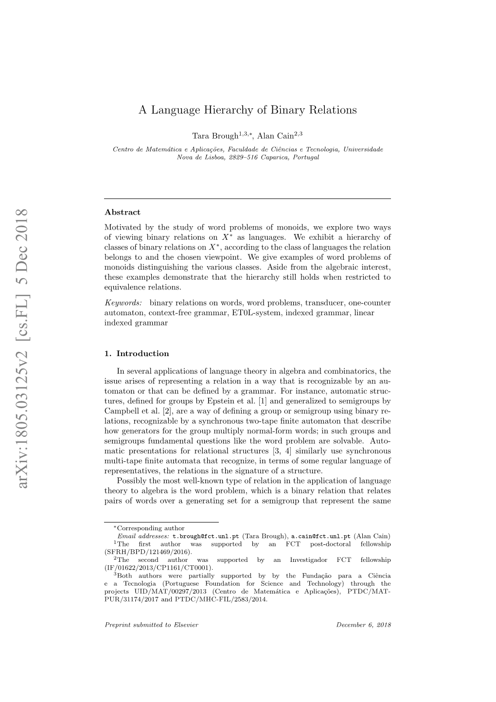 A Language Hierarchy of Binary Relations