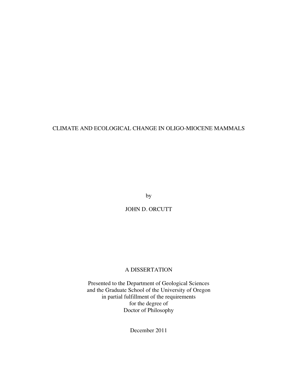 Climate and Ecological Change in Oligo-Miocene Mammals