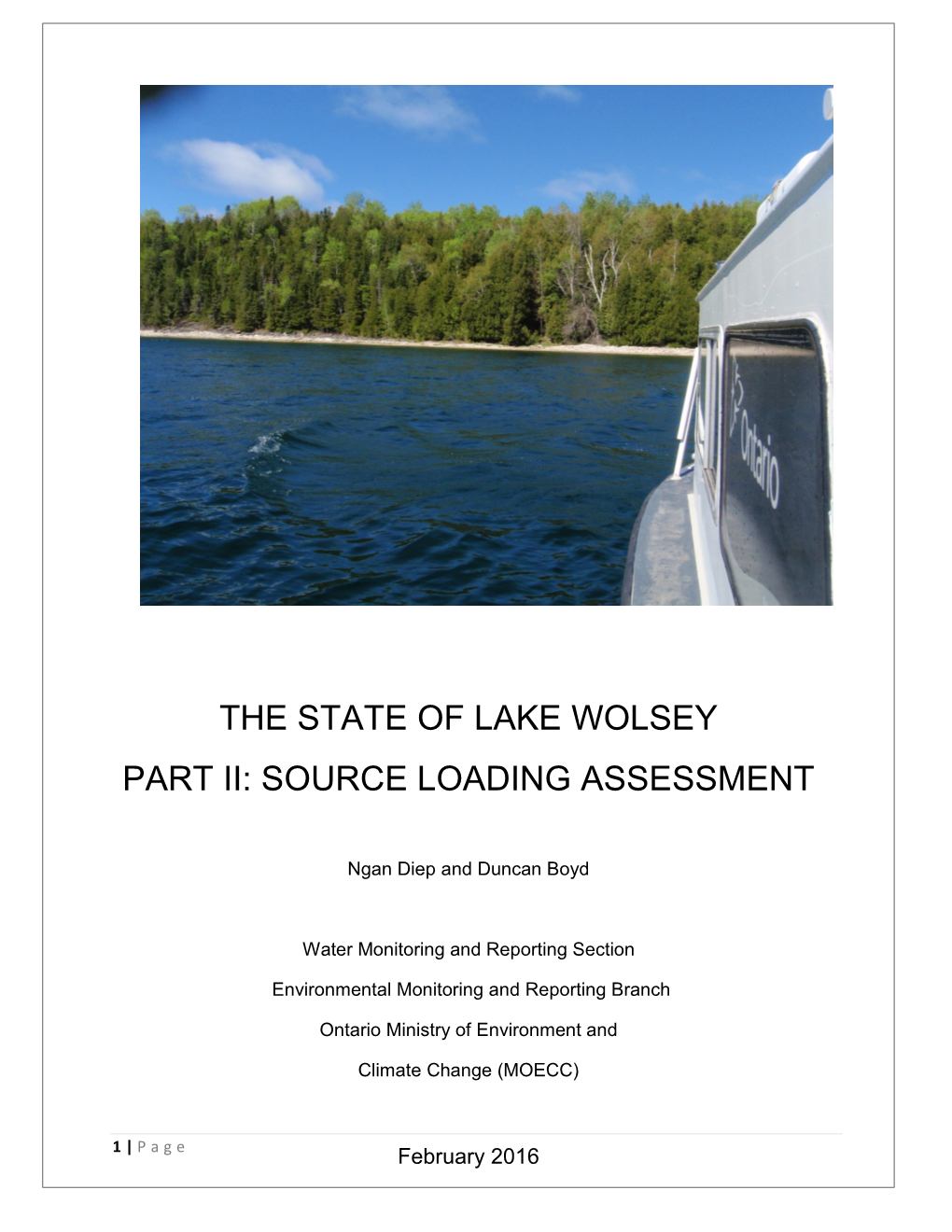 The State of Lake Wolsey Part Ii: Source Loading Assessment