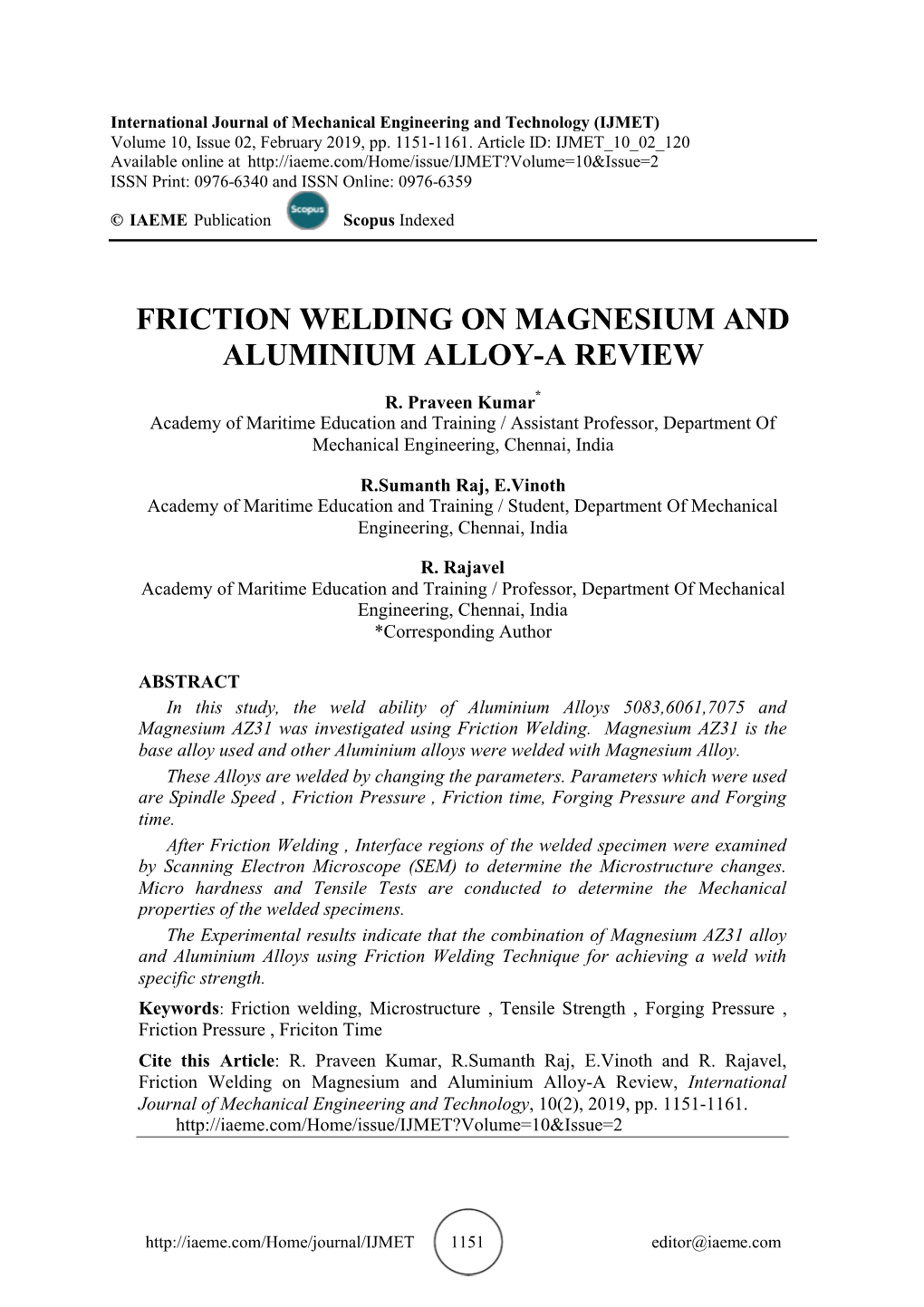 Friction Welding on Magnesium and Aluminium Alloy-A Review