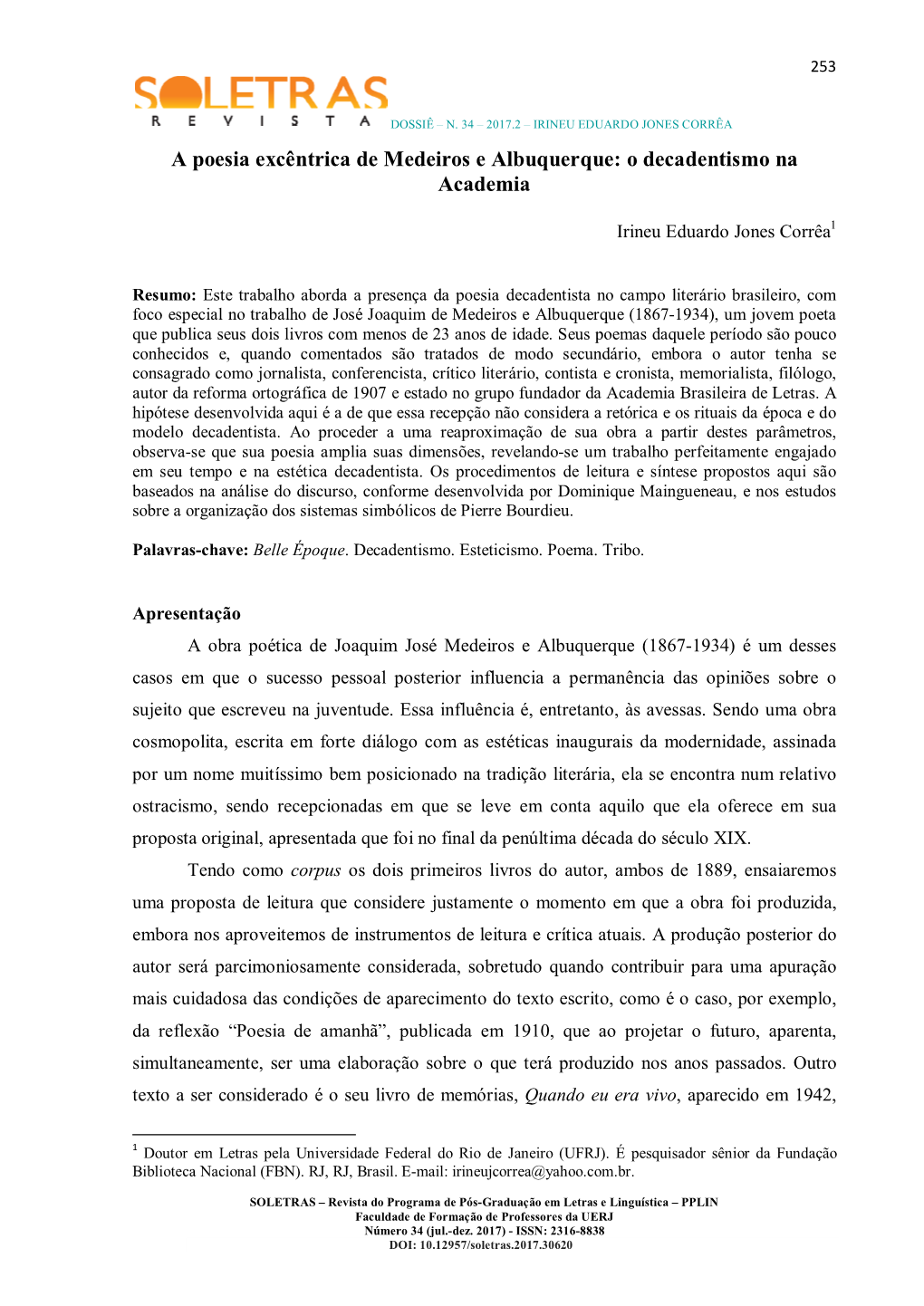 A Poesia Excêntrica De Medeiros E Albuquerque: O Decadentismo Na Academia