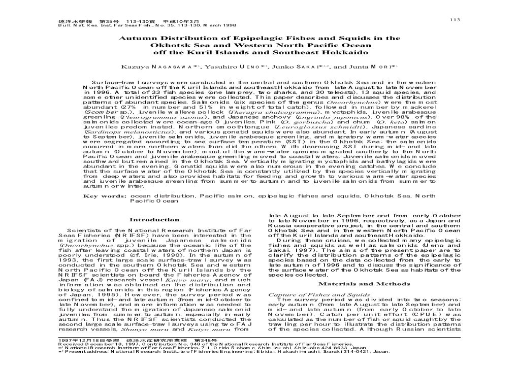 Autumn Distribution of Epipelagic Fishes and Squids in the Okhotsk Sea and Western North Pacific Ocean Off the Kuril Islands and Southeast Hokkaido