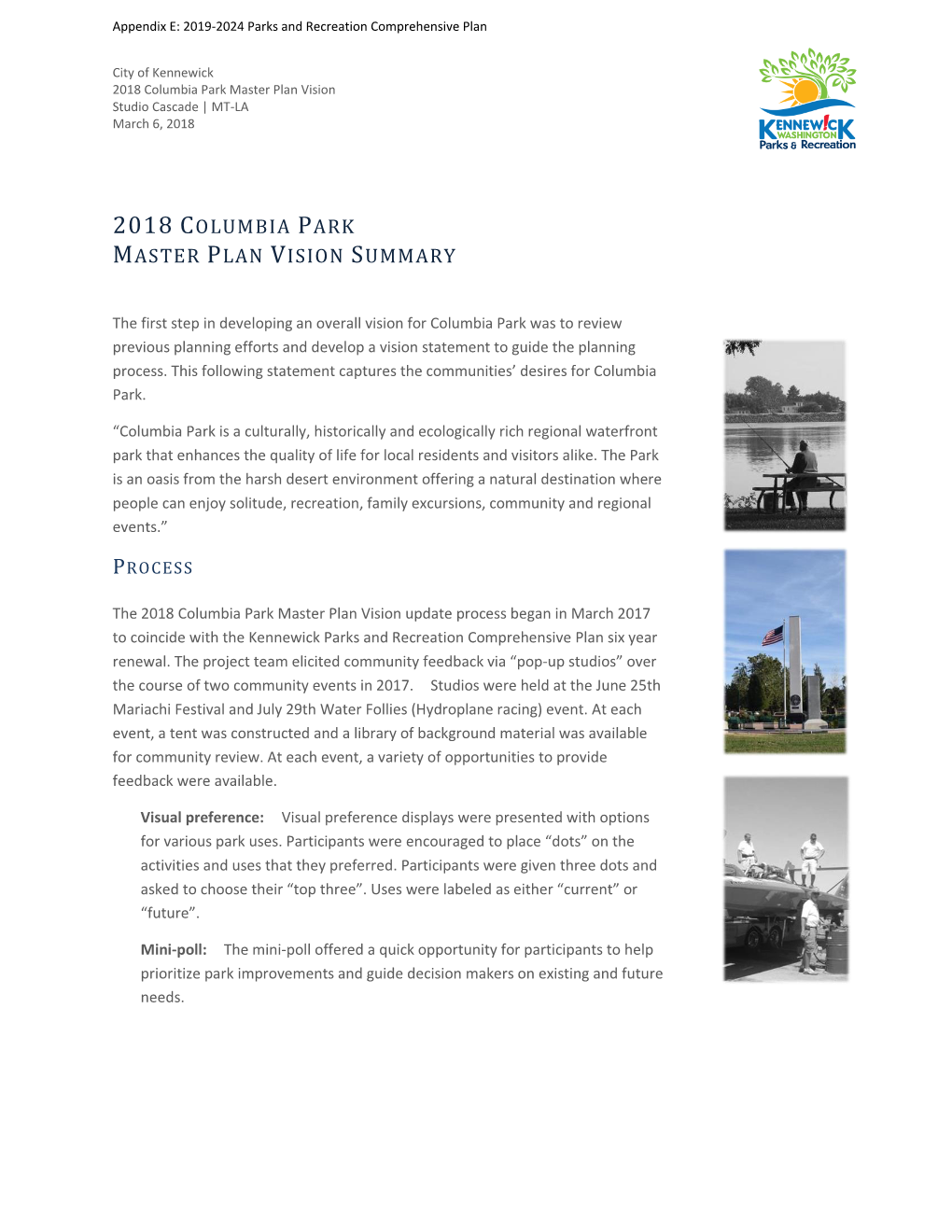 2018 Columbia Park Master Plan Vision Summary