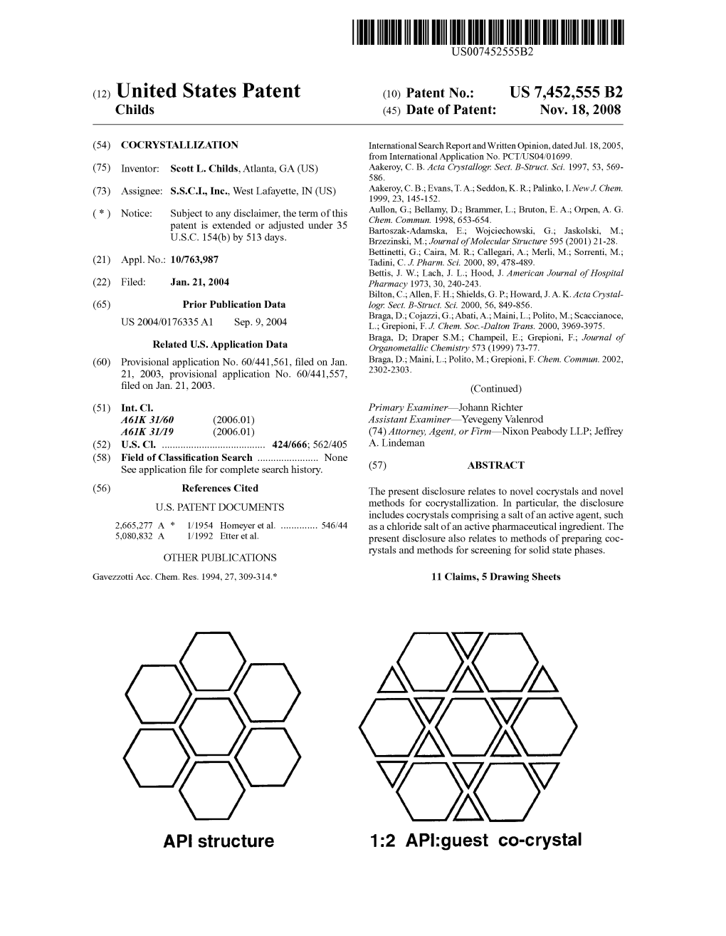 AP Structure 1:2 API:Guest Co-Crystal US 7,452,555 B2 Page 2