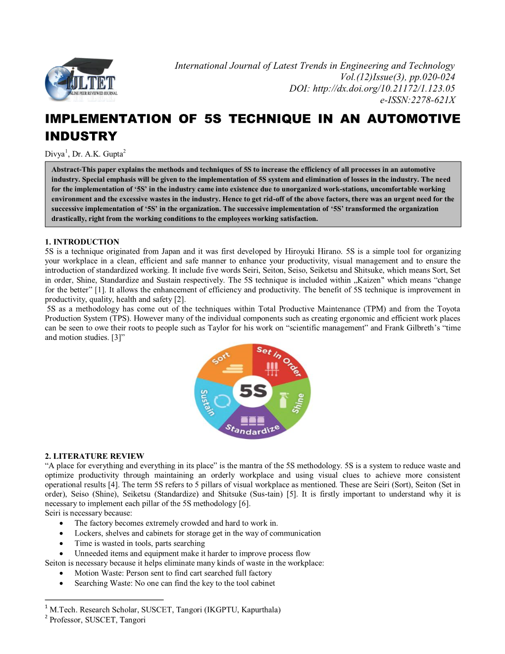 Implementation of 5S Technique in an Automotive Industry