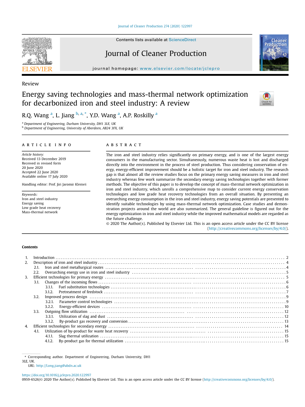 Energy Saving Technologies and Mass-Thermal Network Optimization for Decarbonized Iron and Steel Industry: a Review