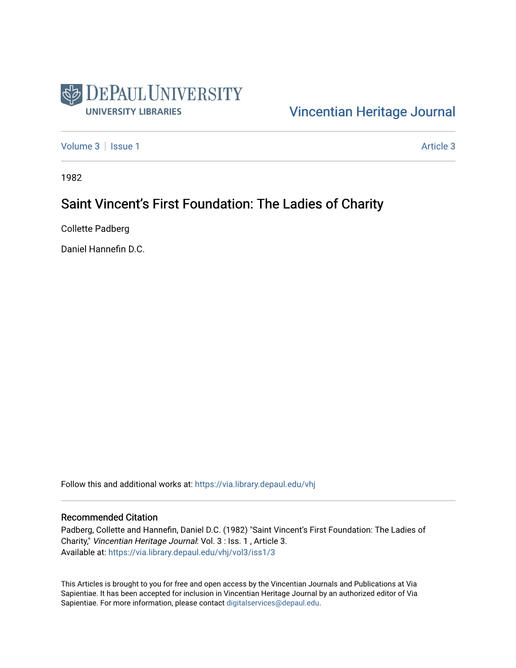 Saint Vincent's First Foundation: the Ladies of Charity