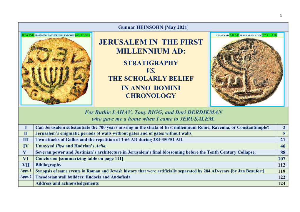 Jerusalem in the First Millennium Ad: Stratigraphy Vs