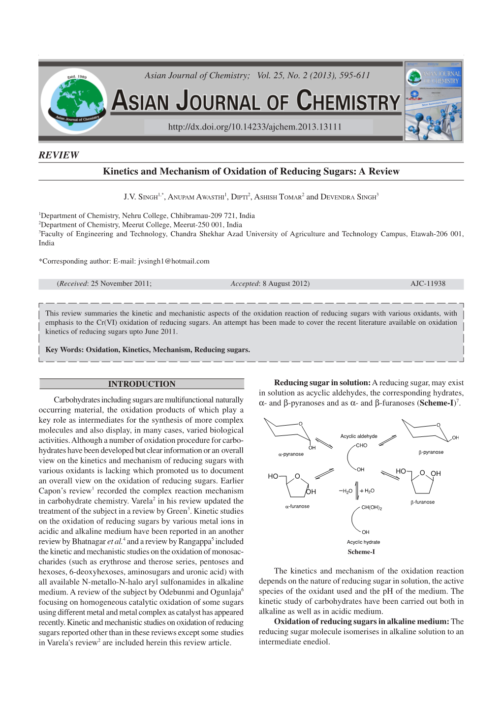 REVIEW Kinetics and Mechanism of Oxidation of Reducing Sugars: a Review