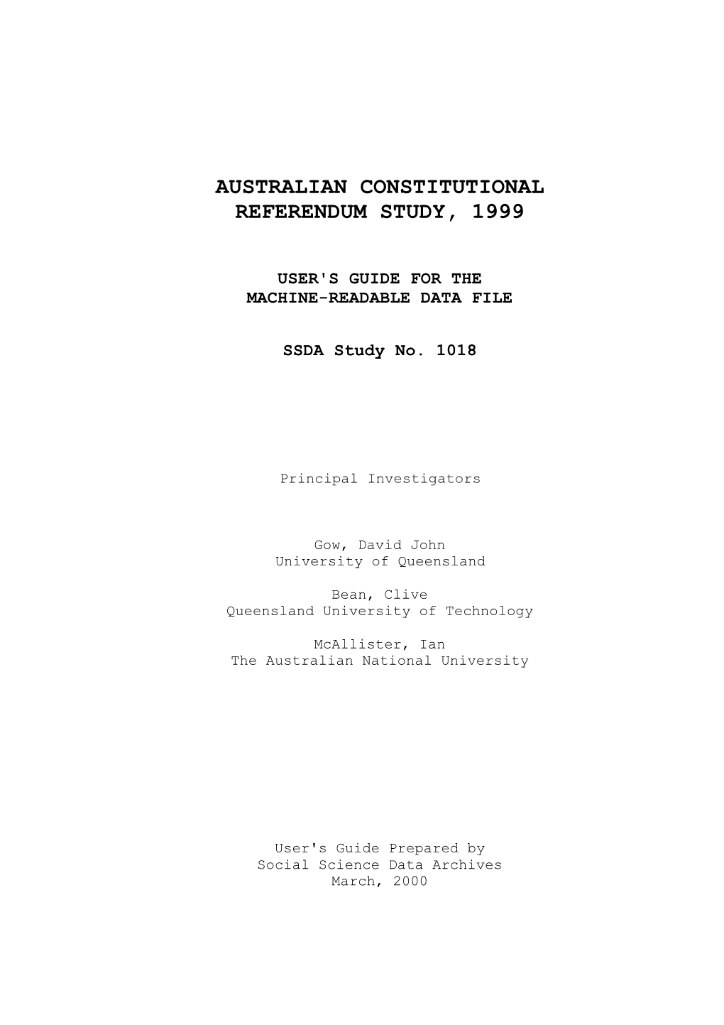 Australian Constitutional Referendum Study, 1999