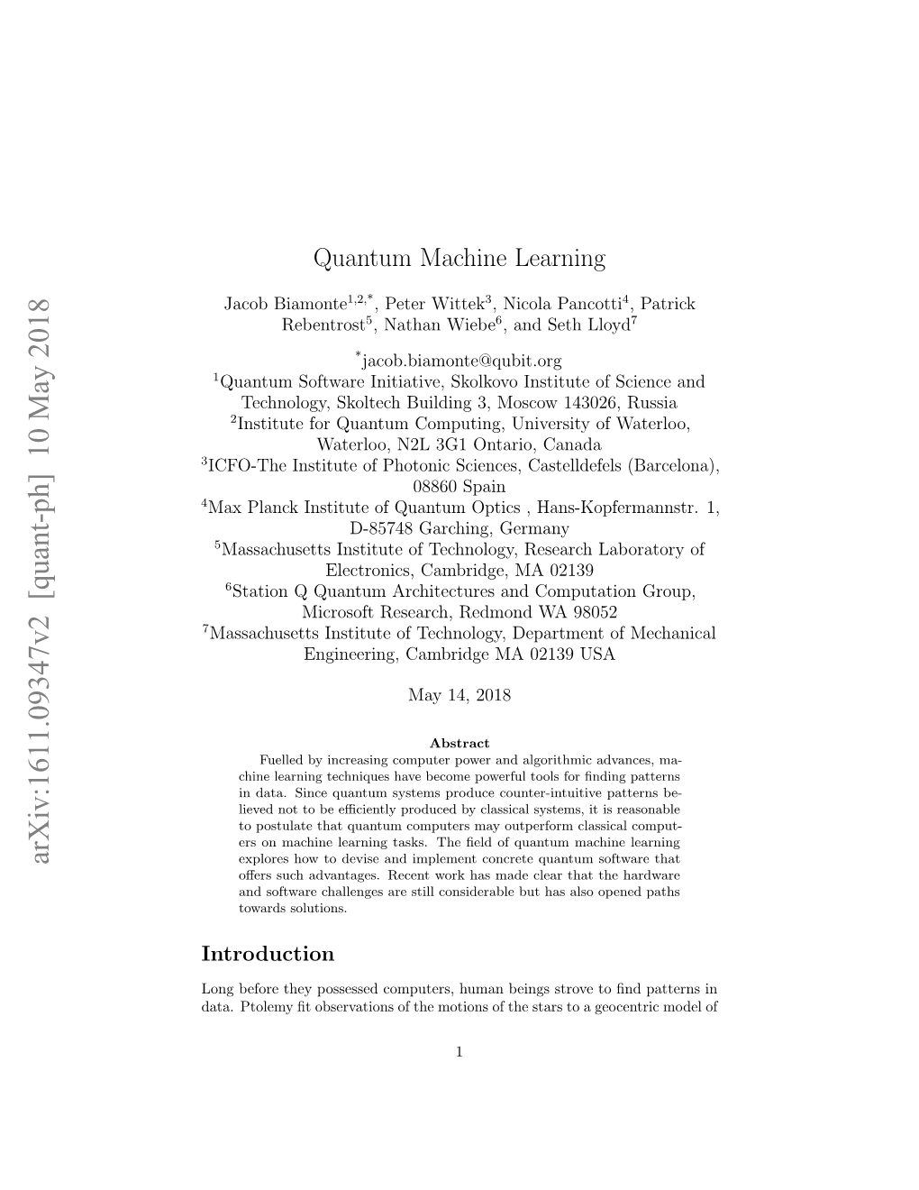 Quantum Machine Learning