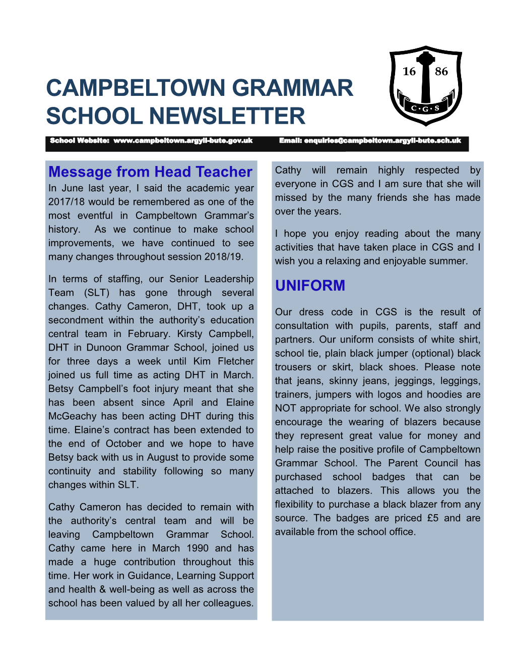 Campbeltown Grammar School Newsletter