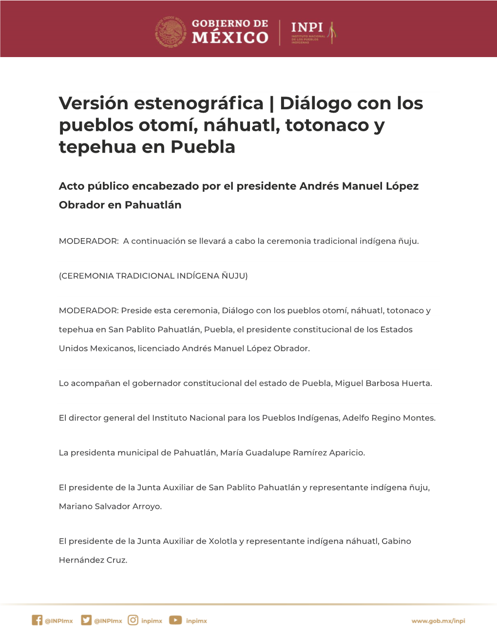 Diálogo Con Los Pueblos Otomí, Náhuatl, Totonaco Y Tepehua En Puebla