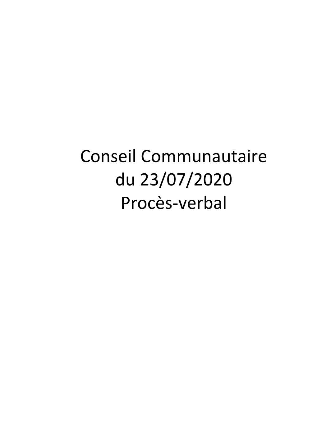 Conseil Communautaire Du 23/07/2020 Procès-Verbal
