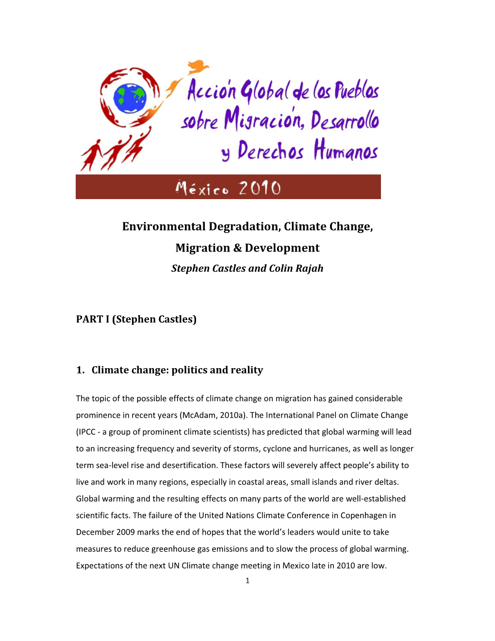 Environmental Degradation, Climate Change, Migration & Development