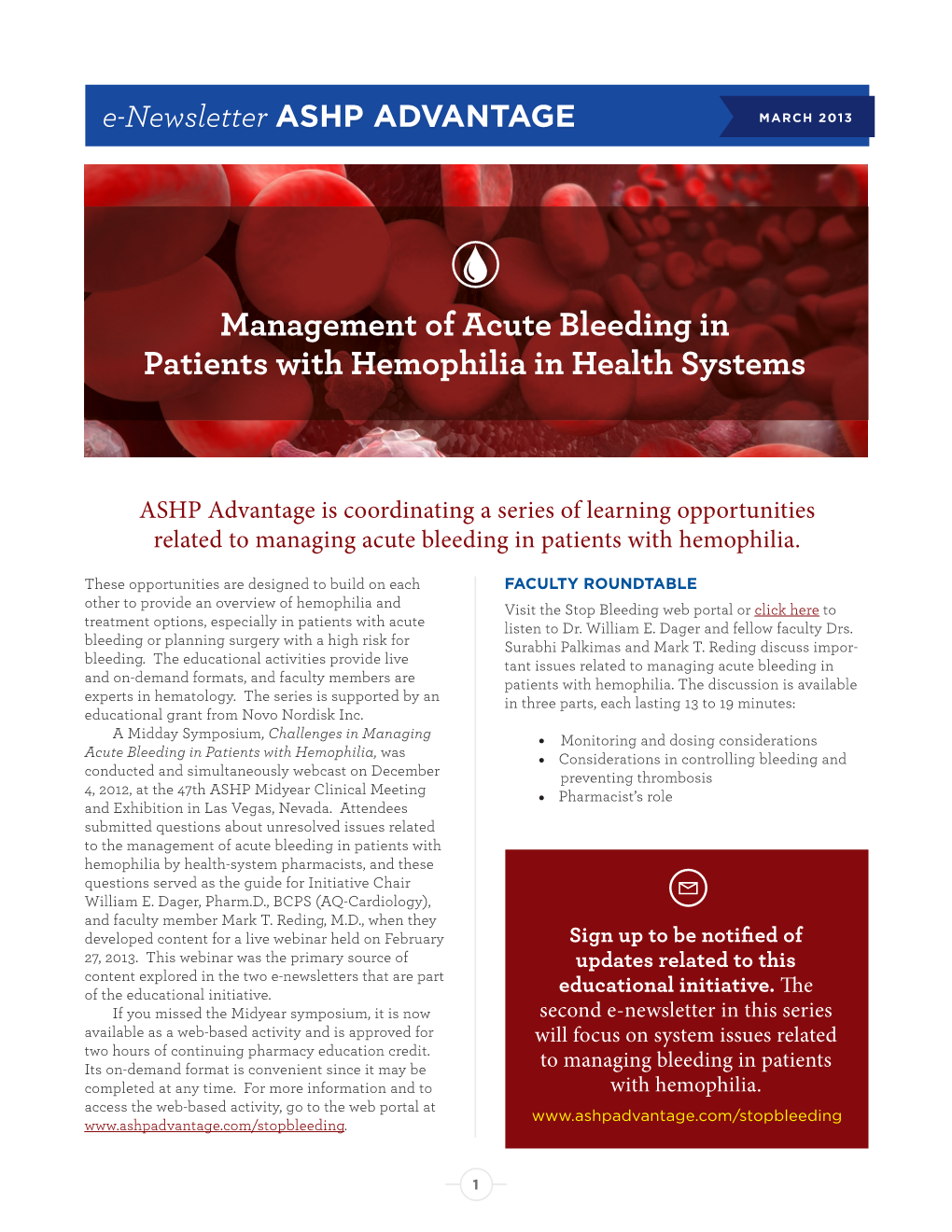 Management of Acute Bleeding in Patients with Hemophilia in Health Systems