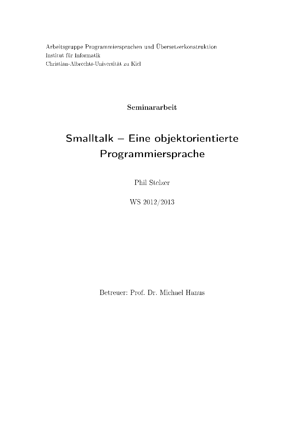 Smalltalk Eine Objektorientierte Programmiersprache