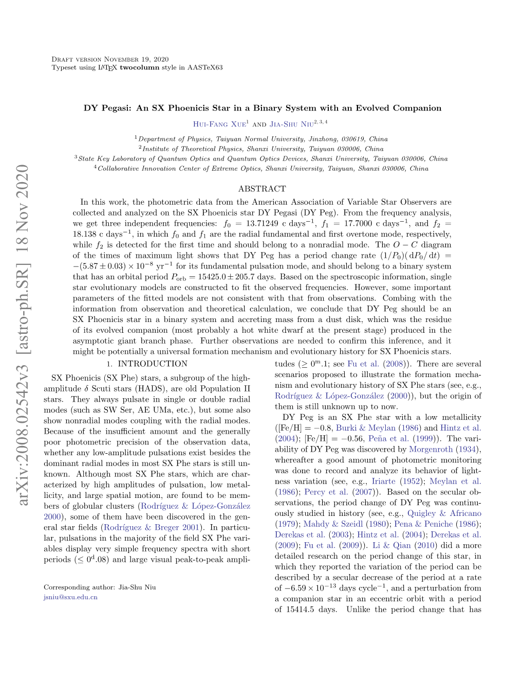 Arxiv:2008.02542V3 [Astro-Ph.SR] 18 Nov 2020