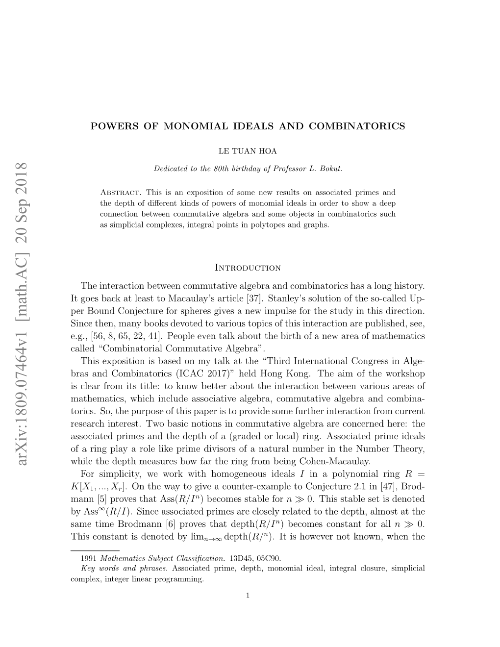 Arxiv:1809.07464V1 [Math.AC] 20 Sep 2018 While the Depth Measures How Far the Ring from Being Cohen-Macaulay