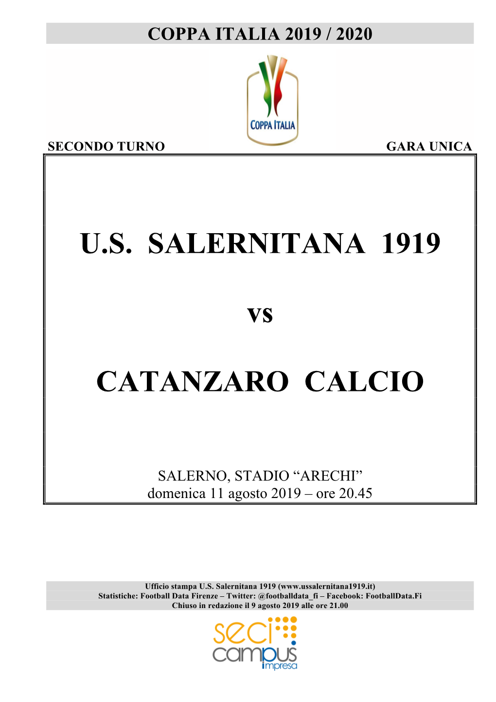 U.S. SALERNITANA 1919 Vs CATANZARO CALCIO