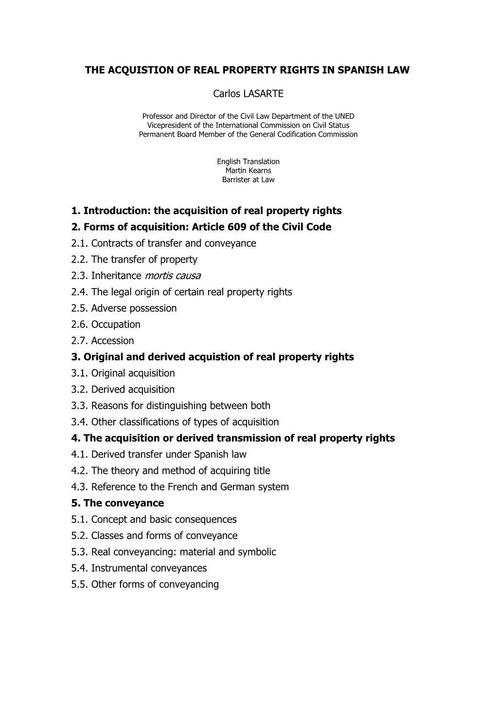 The Acquistion of Real Property Rights in Spanish Law