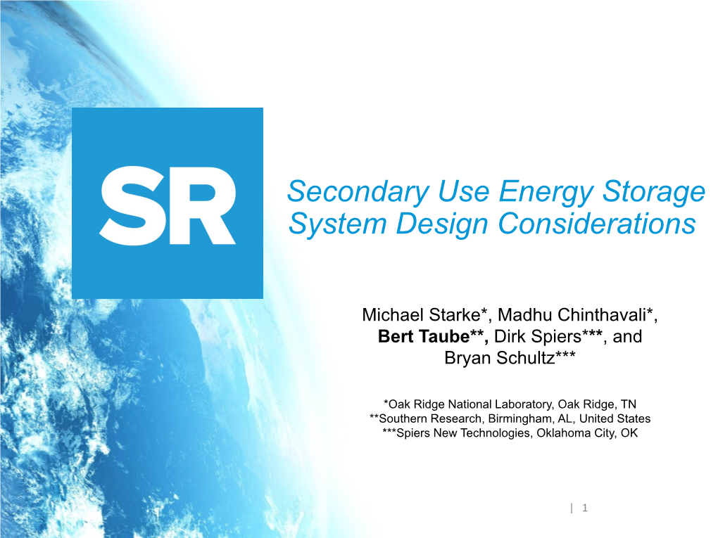 Secondary Use Energy Storage System Design Considerations