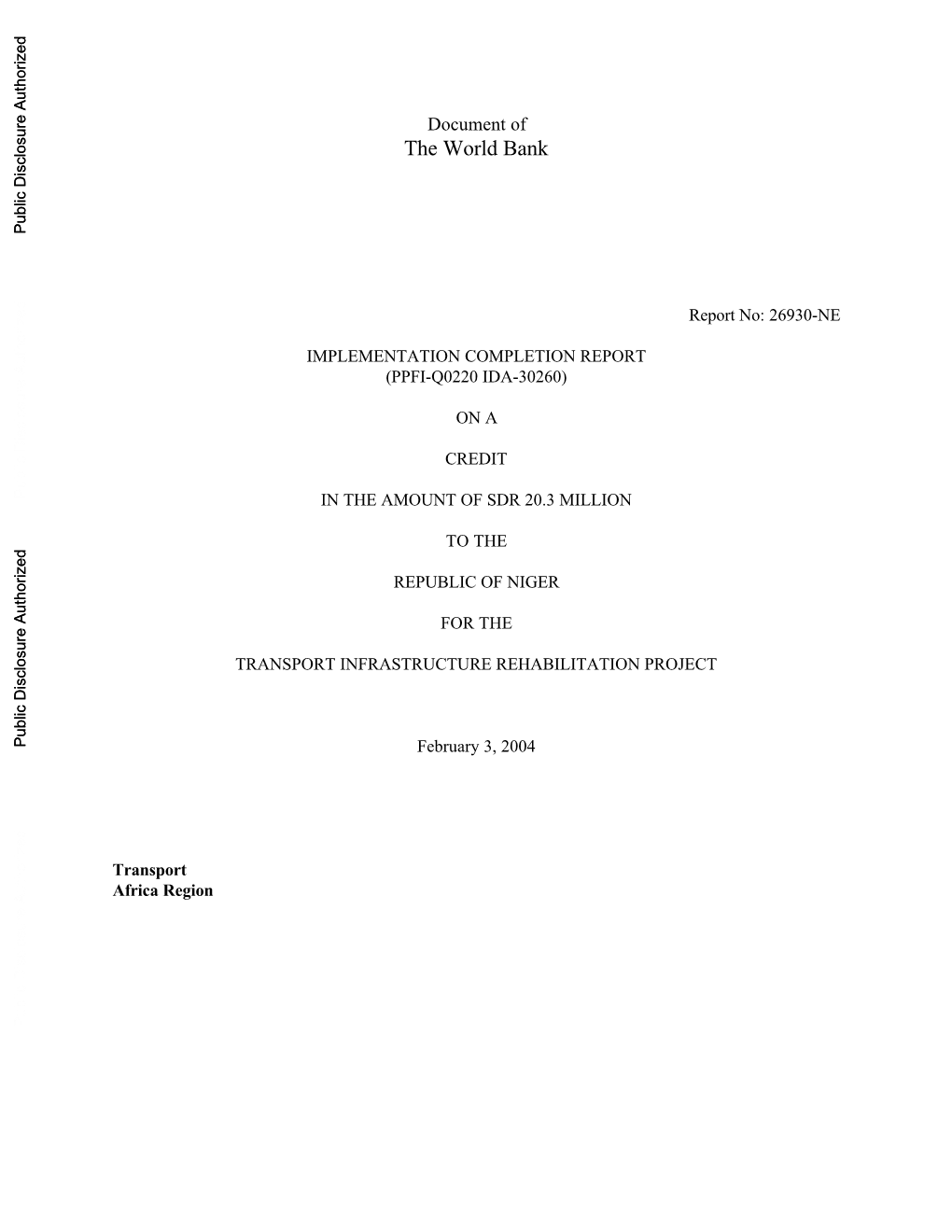 The World Bank Public Disclosure Authorized