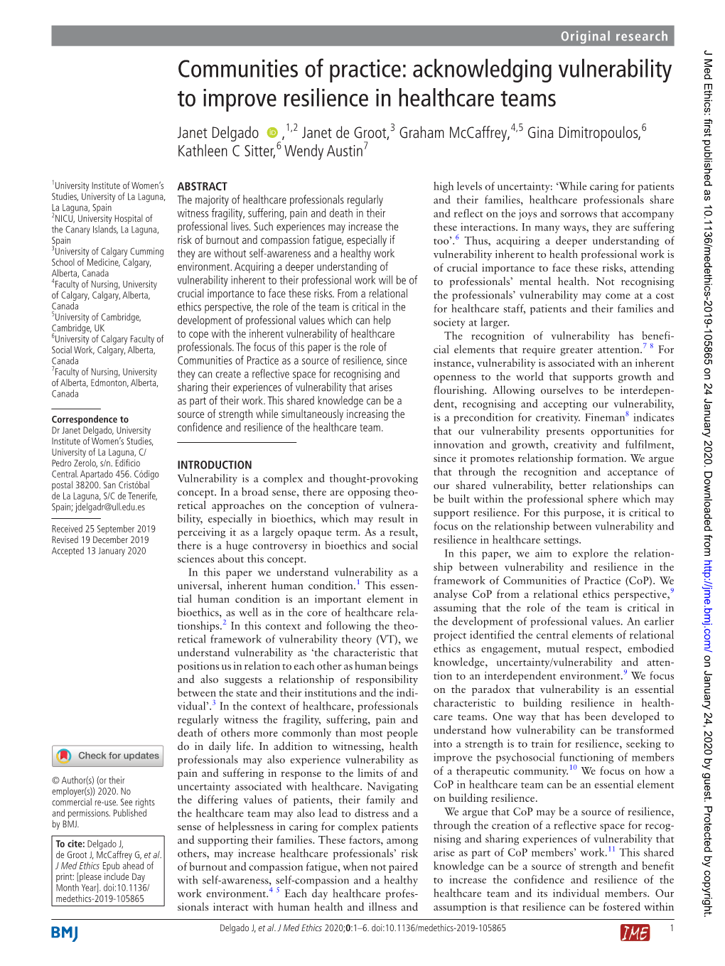 Communities of Practice: Acknowledging Vulnerability to Improve Resilience in Healthcare Teams