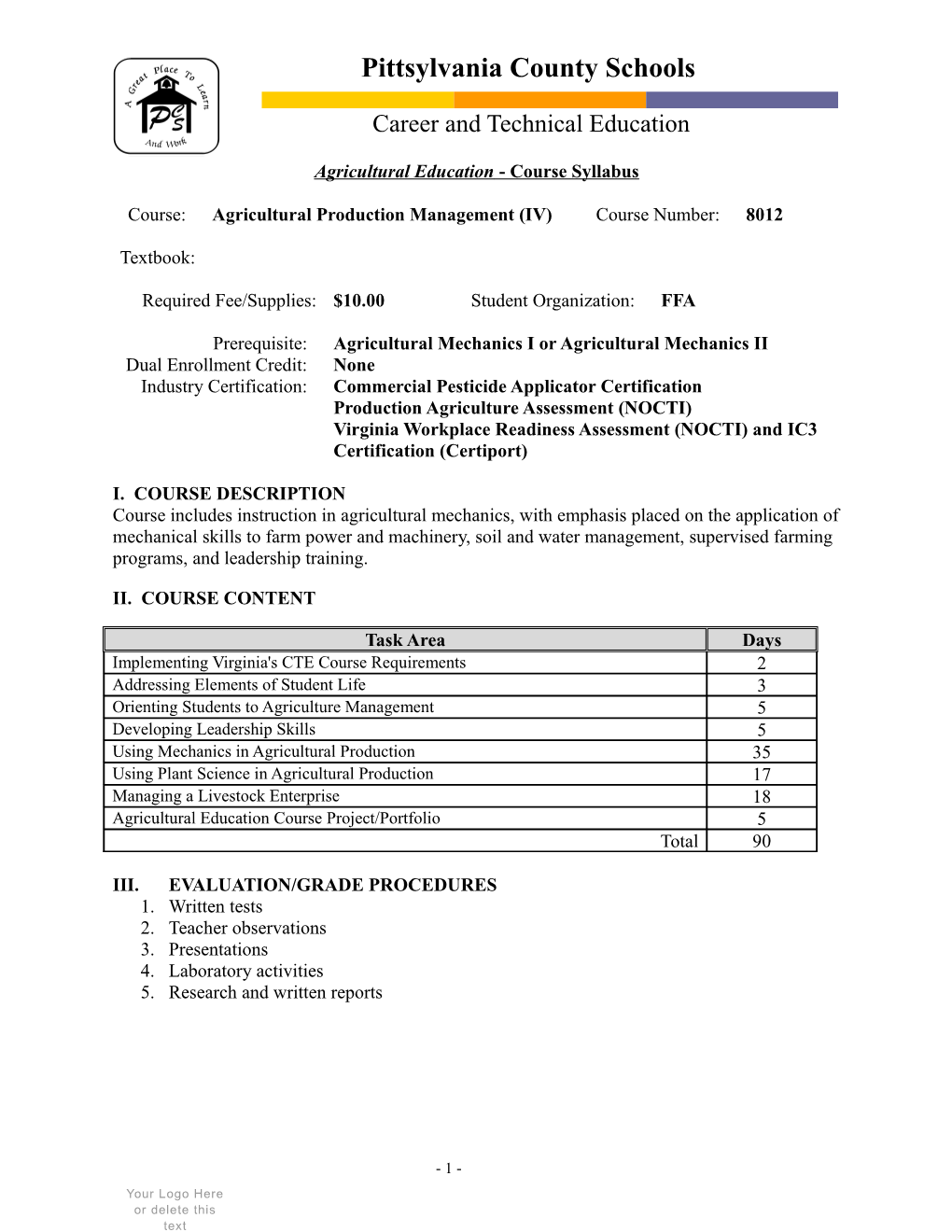 Agricultural Education Course Syllabus s1