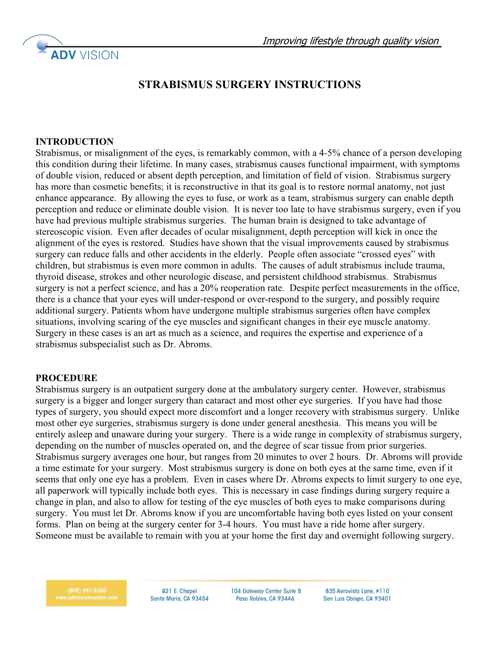 Strabismus Surgery Instructions